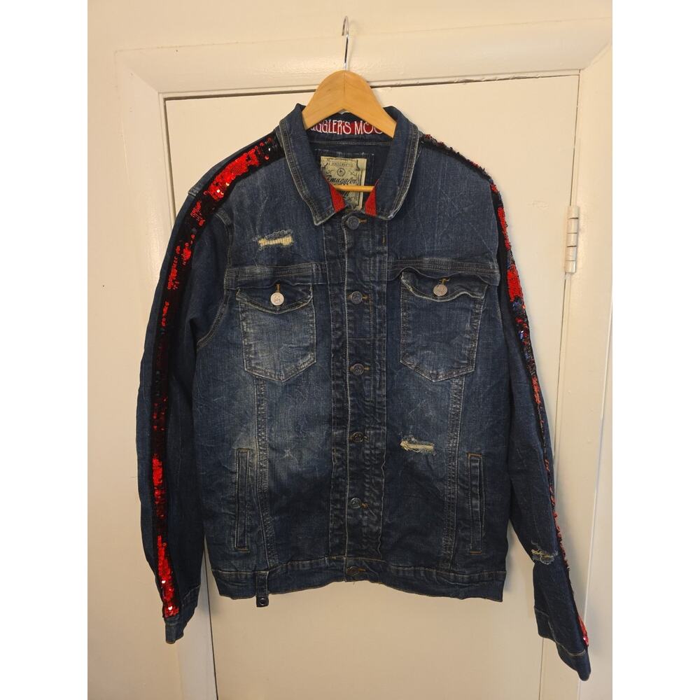 Smugglers Moon 1920 Men’s Color Denim STASH Jacket Sx XL Sequins Distressed